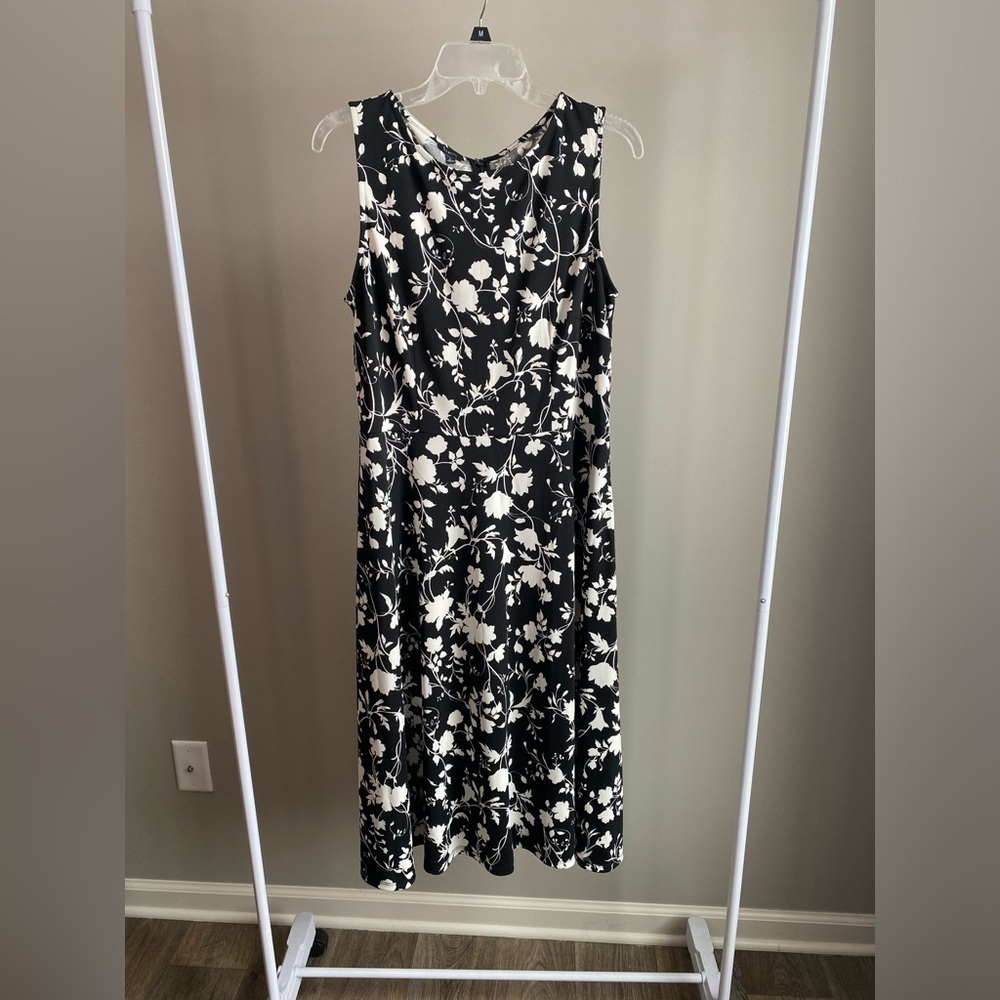Talbots sleeves floral fit and flare dress with pockets